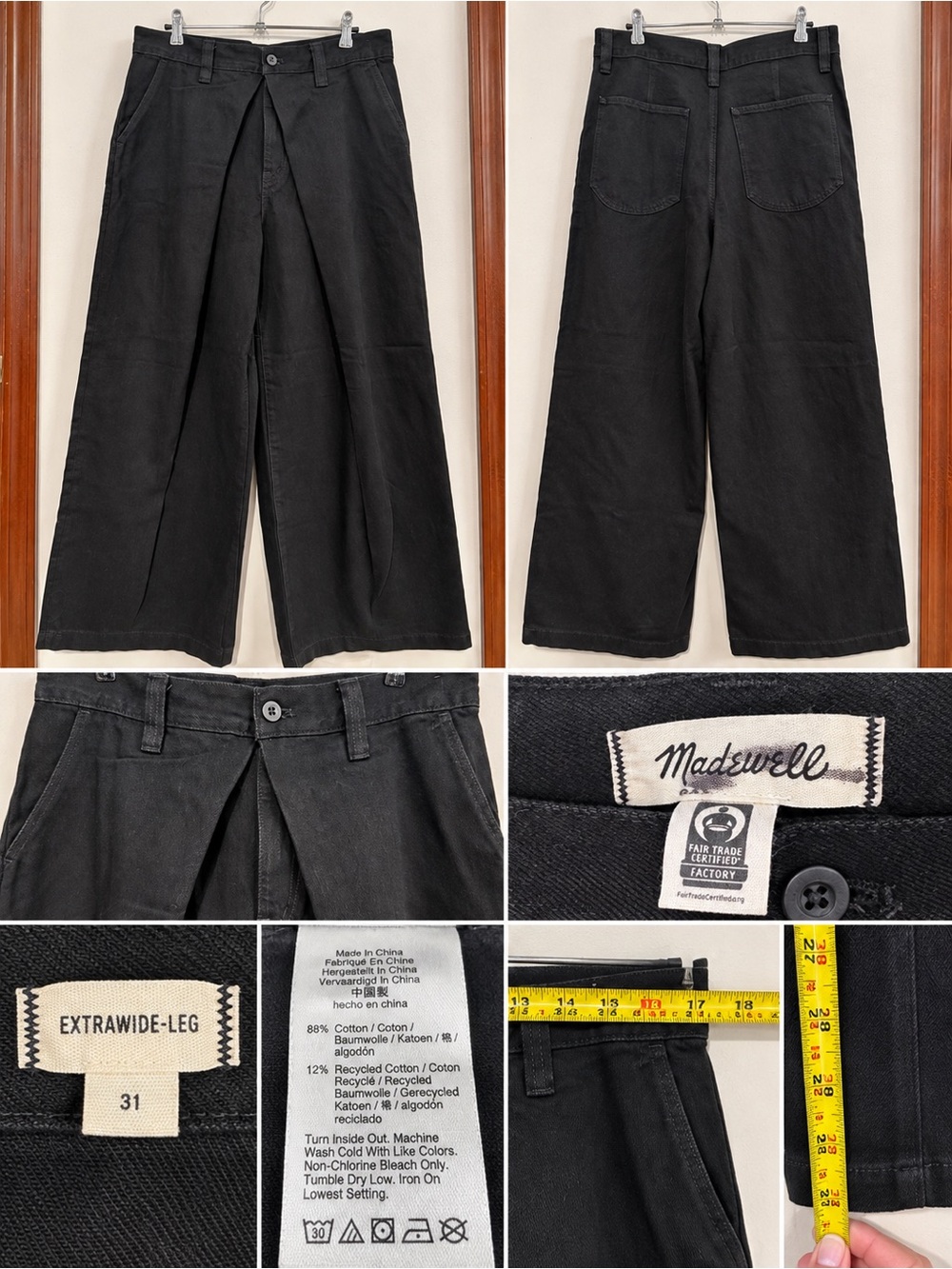 Madewell Extra Wide-Leg Deep Pleat Pants – Black – Size 31